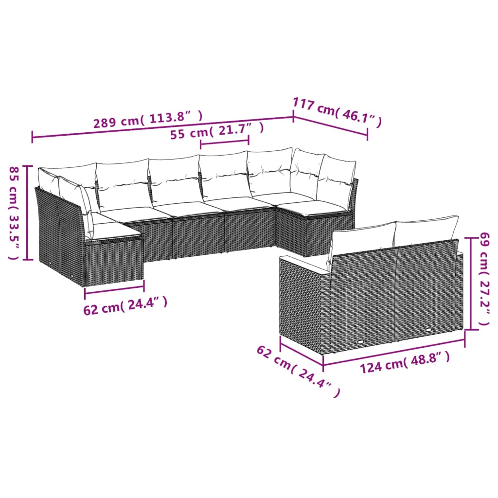 Set Canapele De Grădină, 9 Piese, Cu Perne, , Poliratan