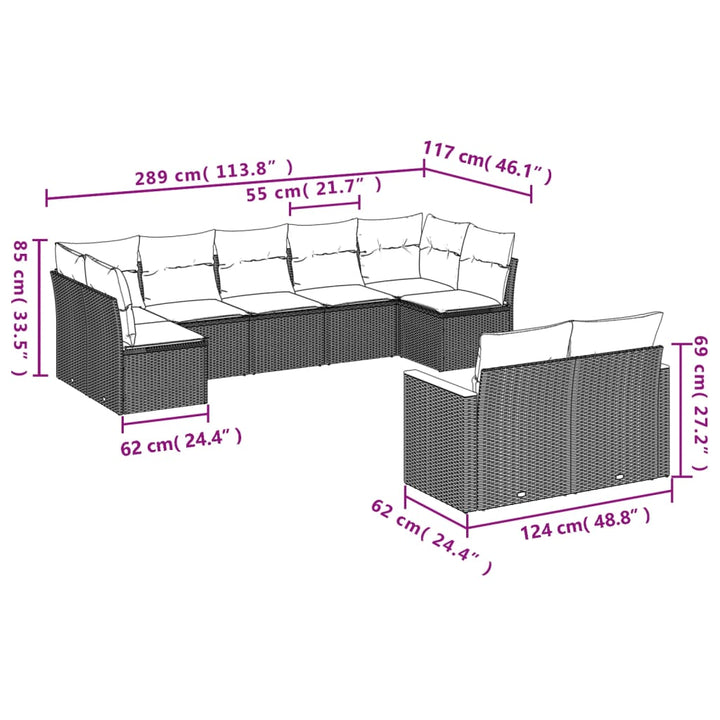 Set Canapele De Grădină, 9 Piese, Cu Perne, , Poliratan
