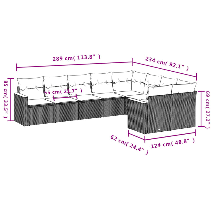 Set Mobilier De Grădină Cu Perne, 9 Piese, , Poliratan