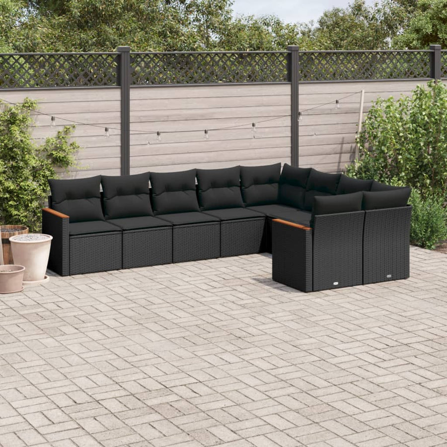 Set Mobilier De Grădină Cu Perne, 9 Piese, , Poliratan