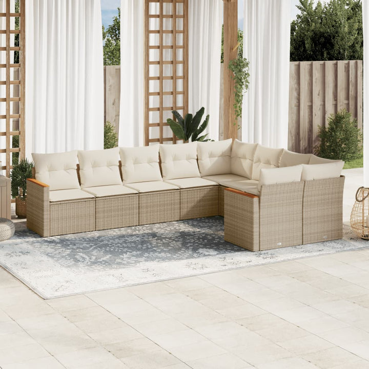 Set Mobilier De Grădină Cu Perne, 9 Piese, , Poliratan