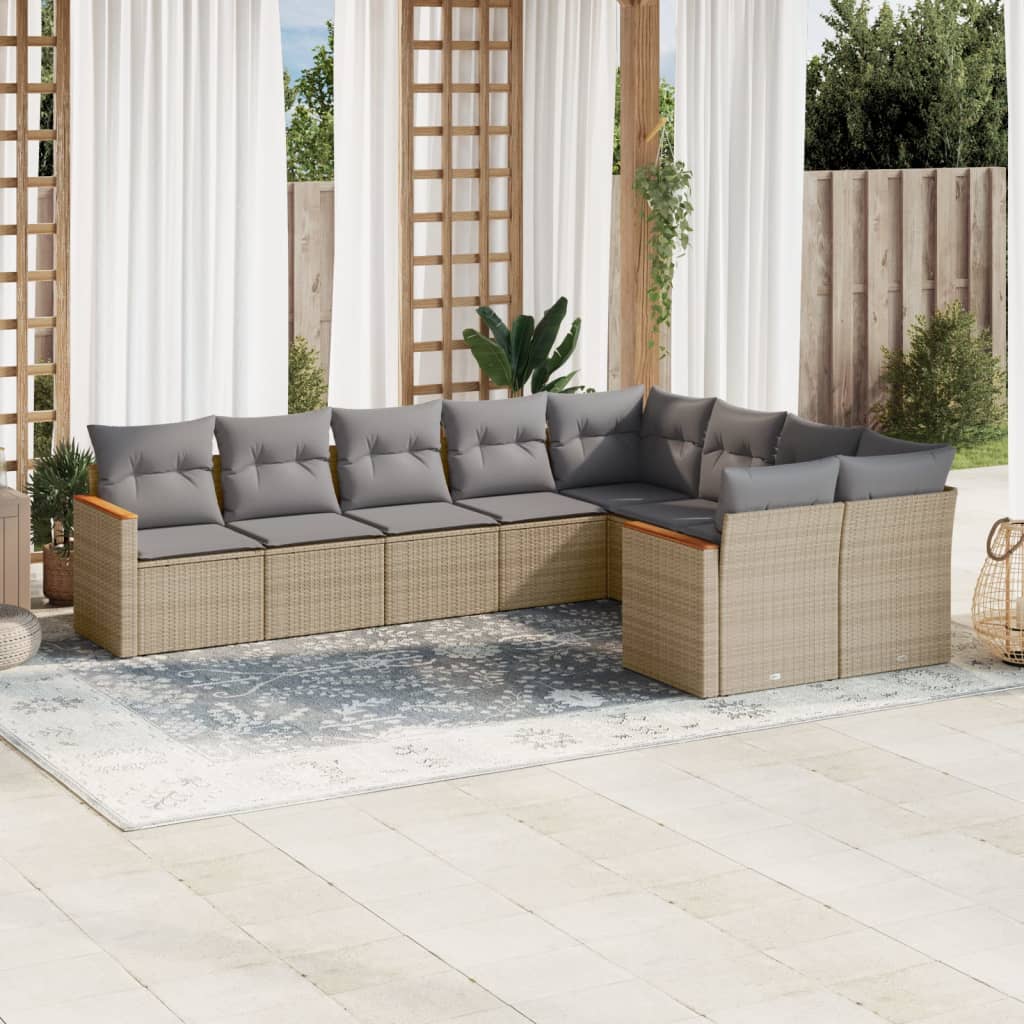 Set Mobilier De Grădină Cu Perne, 9 Piese, , Poliratan