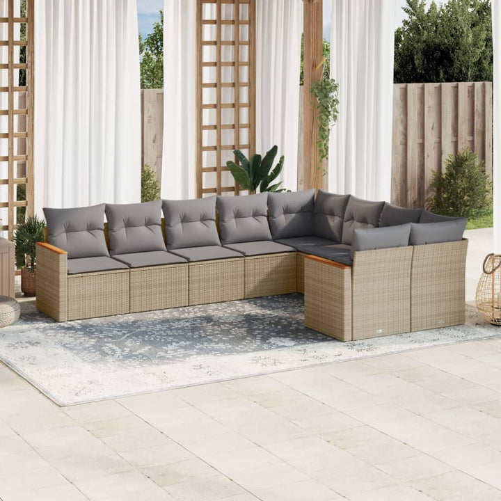 Set Mobilier De Grădină Cu Perne, 9 Piese, , Poliratan