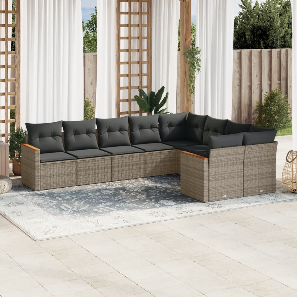 Set Mobilier De Grădină Cu Perne, 9 Piese, , Poliratan