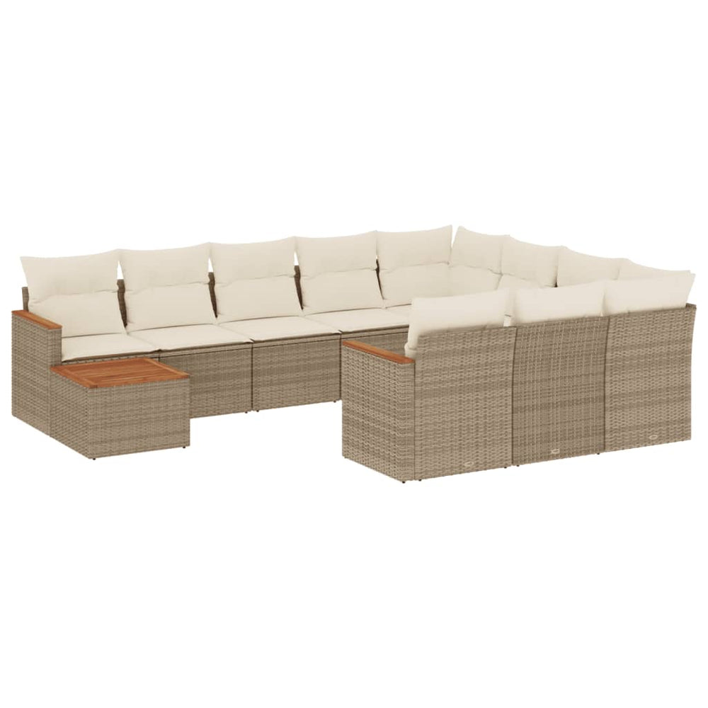 Set Canapele De Grădină Cu Perne, 11 Piese, Bej, Poliratan