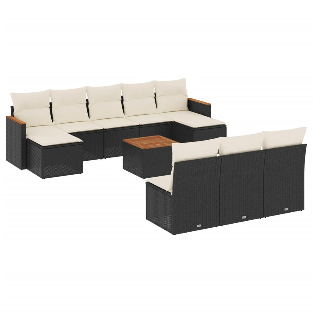 Set Canapele De Grădină Cu Perne, 11 Piese, Negru, Poliratan