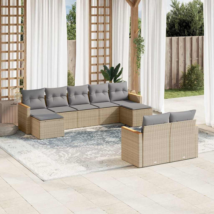 Set Mobilier De Grădină Cu Perne, 10 Piese, , Poliratan