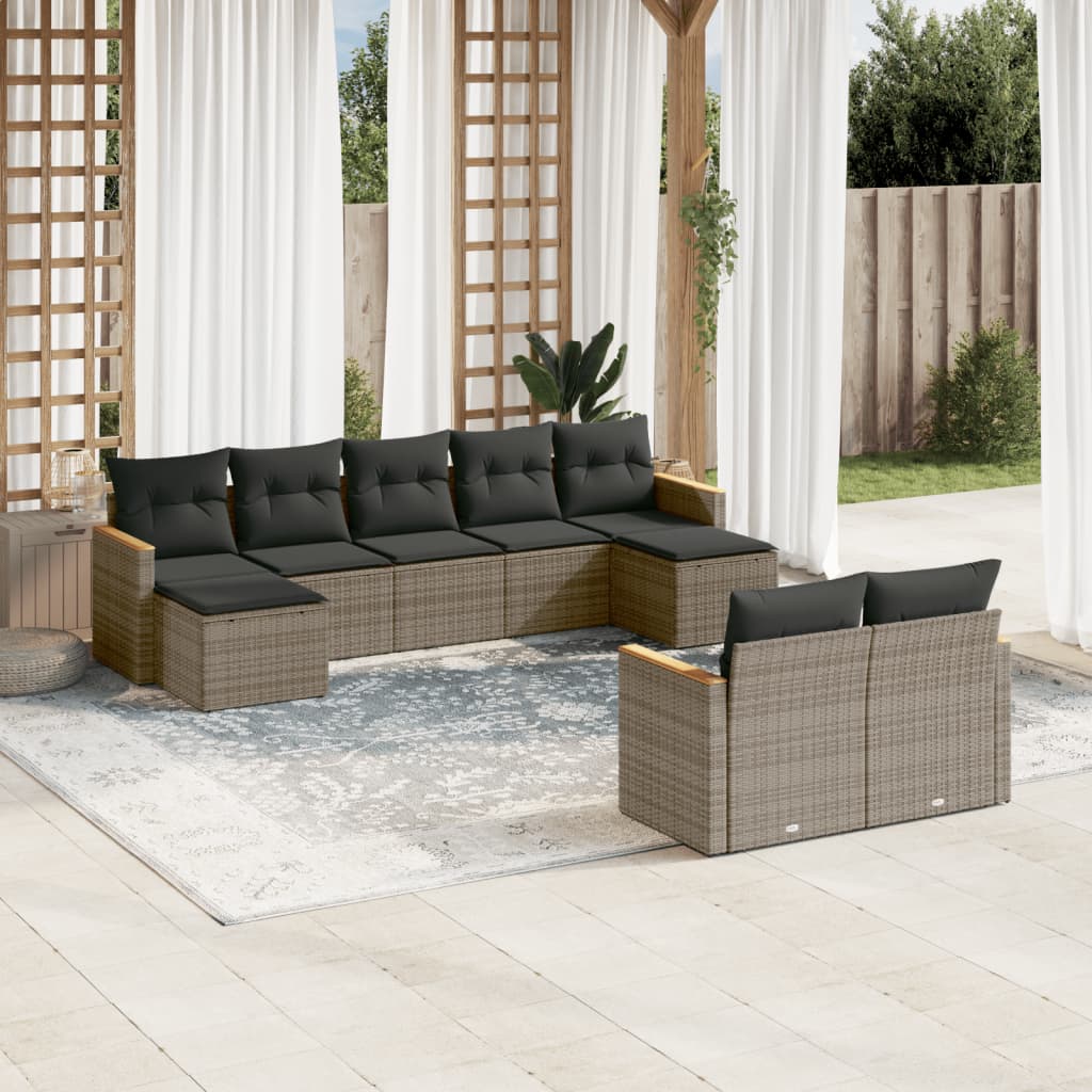 Set Mobilier De Grădină Cu Perne, 10 Piese, , Poliratan