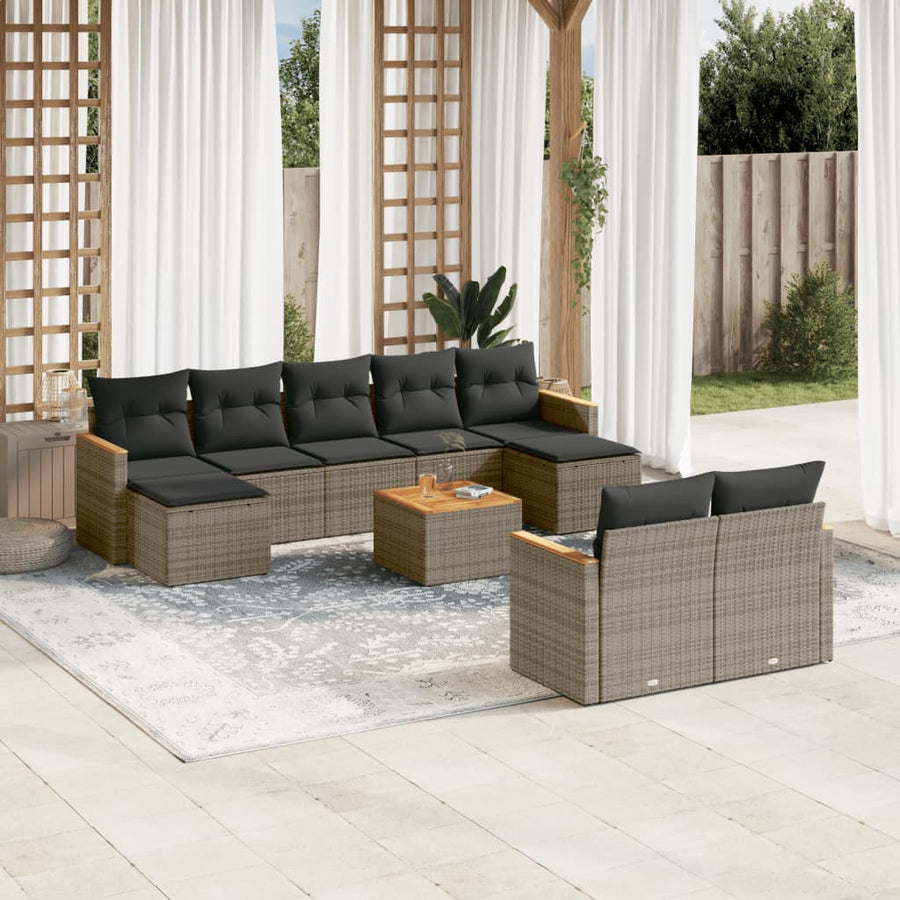 Set Mobilier De Grădină Cu Perne, 10 Piese, , Poliratan