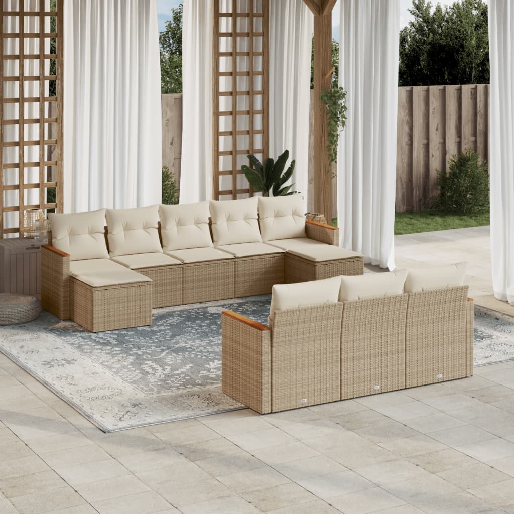 Set Mobilier De Grădină Cu Perne, 10 Piese, , Poliratan