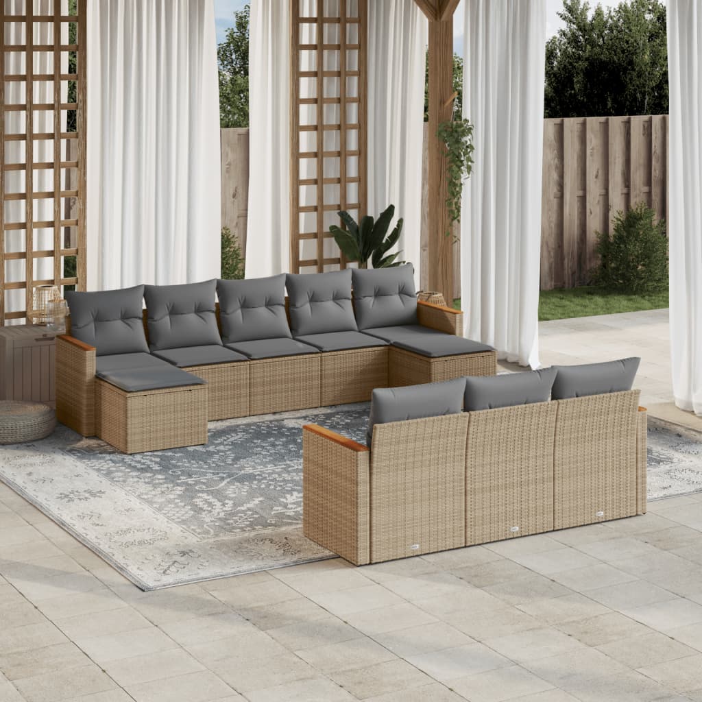Set Mobilier De Grădină Cu Perne, 10 Piese, , Poliratan