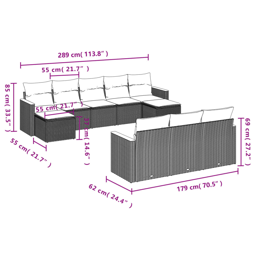 Set Mobilier De Grădină Cu Perne, 10 Piese, , Poliratan
