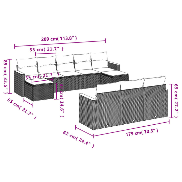 Set Mobilier De Grădină Cu Perne, 10 Piese, , Poliratan