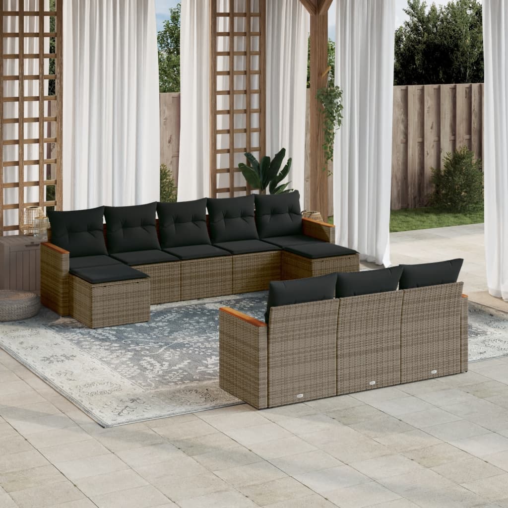 Set Mobilier De Grădină Cu Perne, 10 Piese, , Poliratan