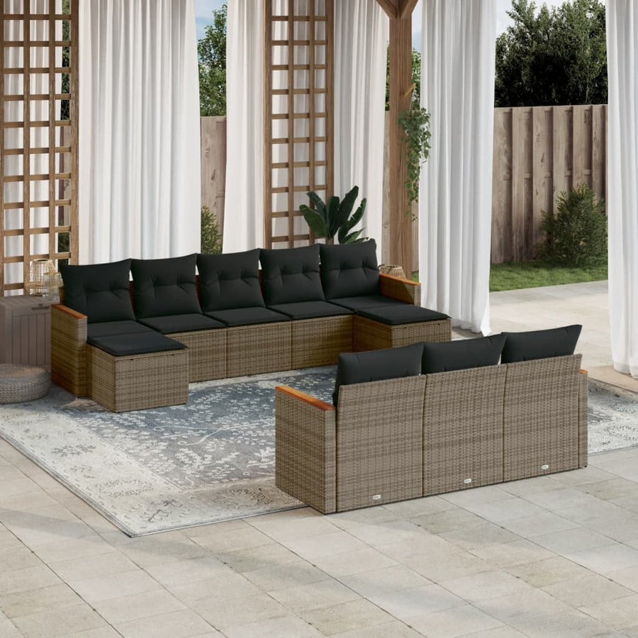 Set Mobilier De Grădină Cu Perne, 10 Piese, , Poliratan