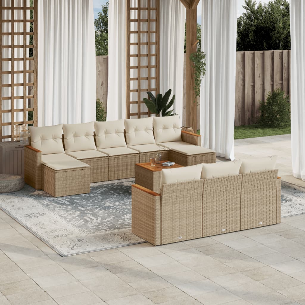 Set Mobilier De Grădină Cu Perne, 10 Piese, , Poliratan