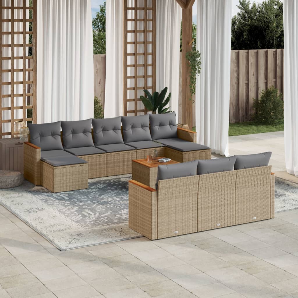 Set Mobilier De Grădină Cu Perne, 10 Piese, , Poliratan