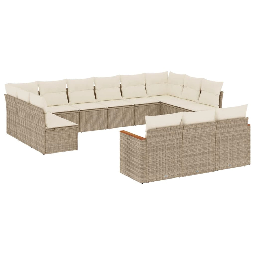 Set Canapele De Grădină, 13 Piese, Cu Perne, Bej, Poliratan