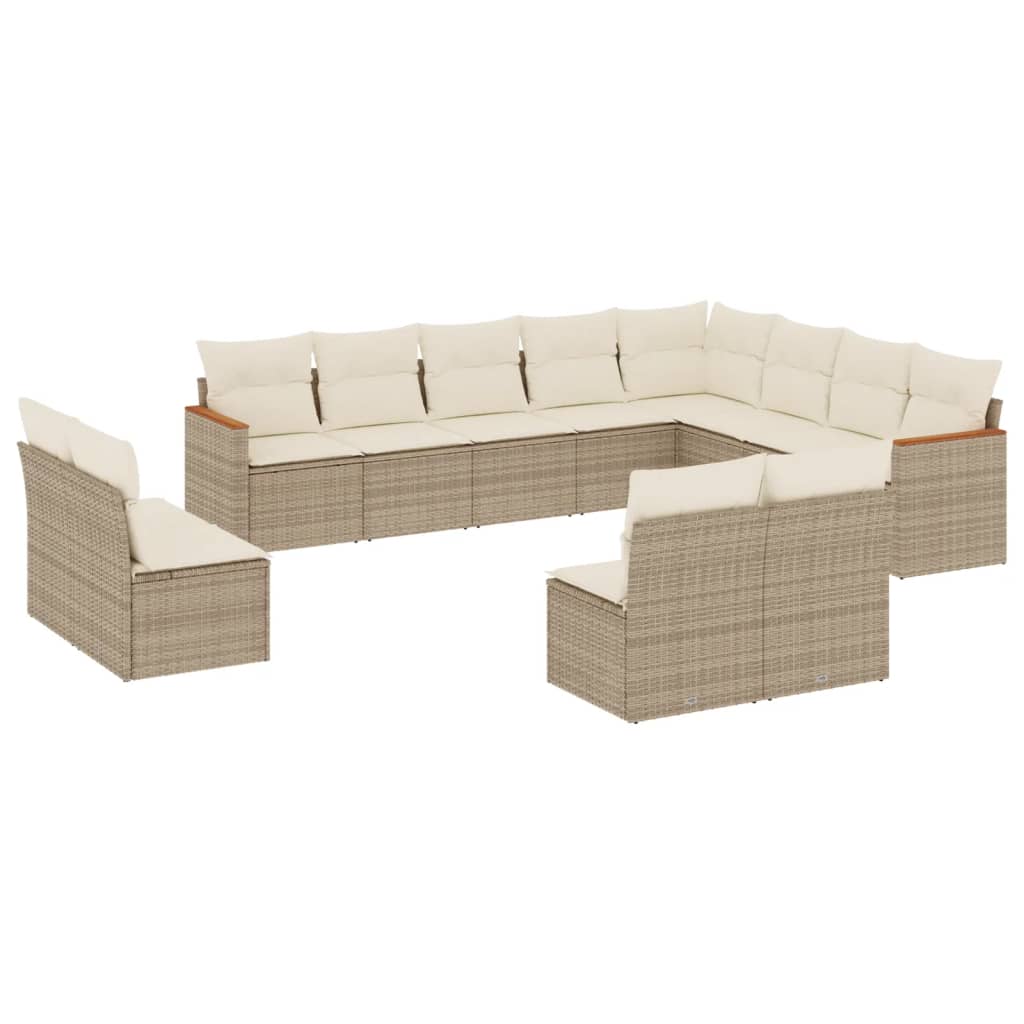 Set Canapele De Grădină Cu Perne, 12 Piese, Bej, Poliratan