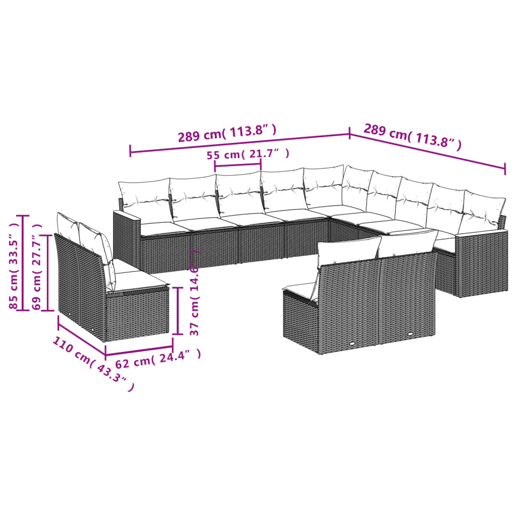 Set Mobilier De Grădină Cu Perne, 13 Piese, , Poliratan