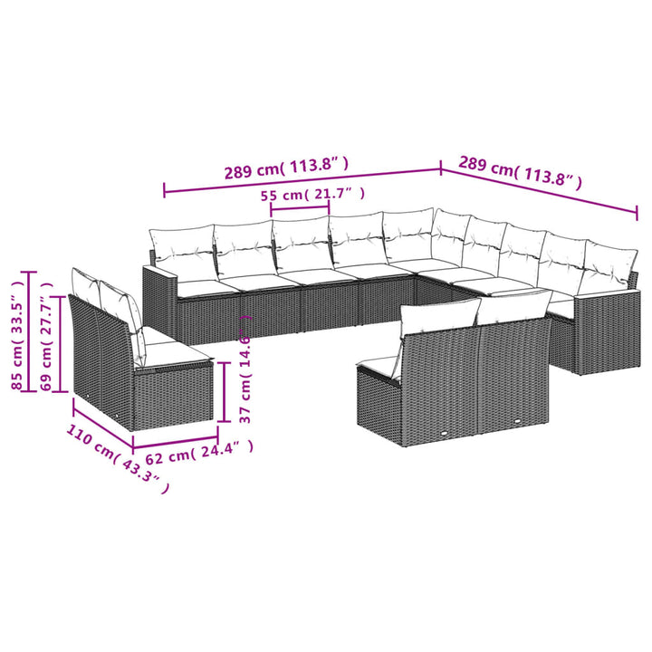 Set Mobilier De Grădină Cu Perne, 13 Piese, , Poliratan