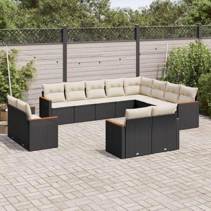 Set Mobilier De Grădină Cu Perne, 13 Piese, Negru, Poliratan