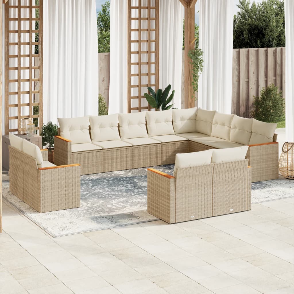 Set Mobilier De Grădină Cu Perne, 13 Piese, Negru, Poliratan