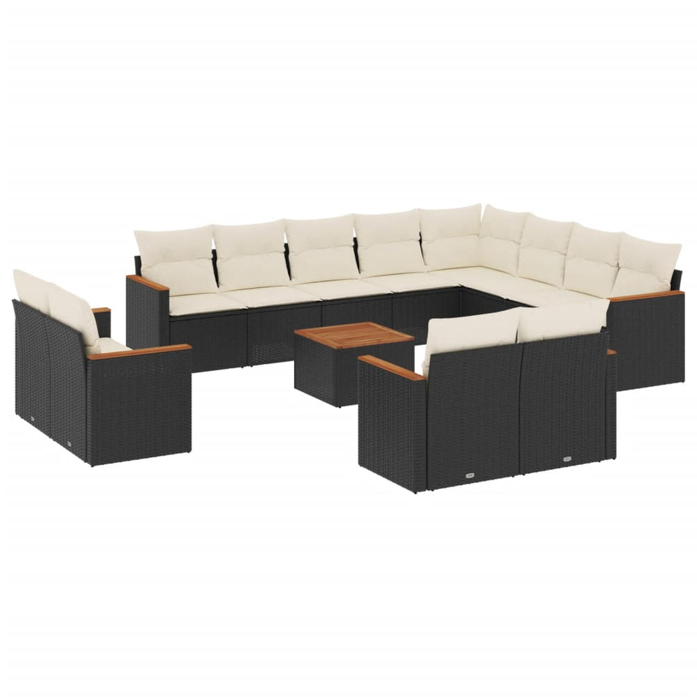 Set Mobilier De Grădină Cu Perne, 13 Piese, Negru, Poliratan
