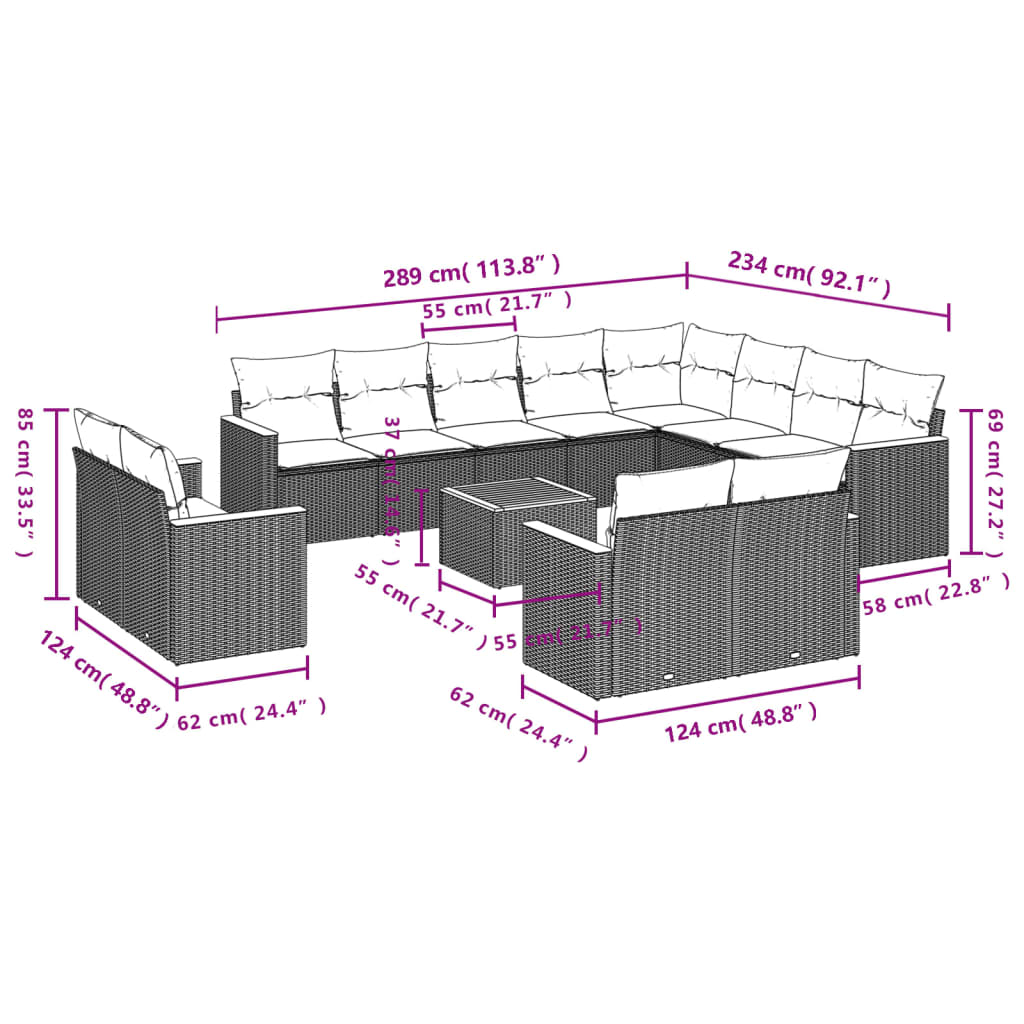 Set Mobilier De Grădină Cu Perne, 13 Piese, Negru, Poliratan