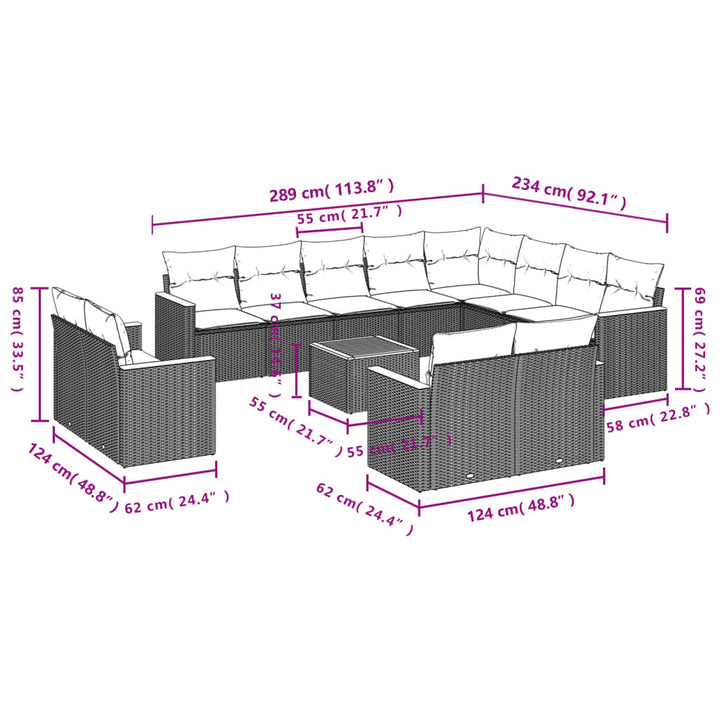 Set Mobilier De Grădină Cu Perne, 13 Piese, Negru, Poliratan