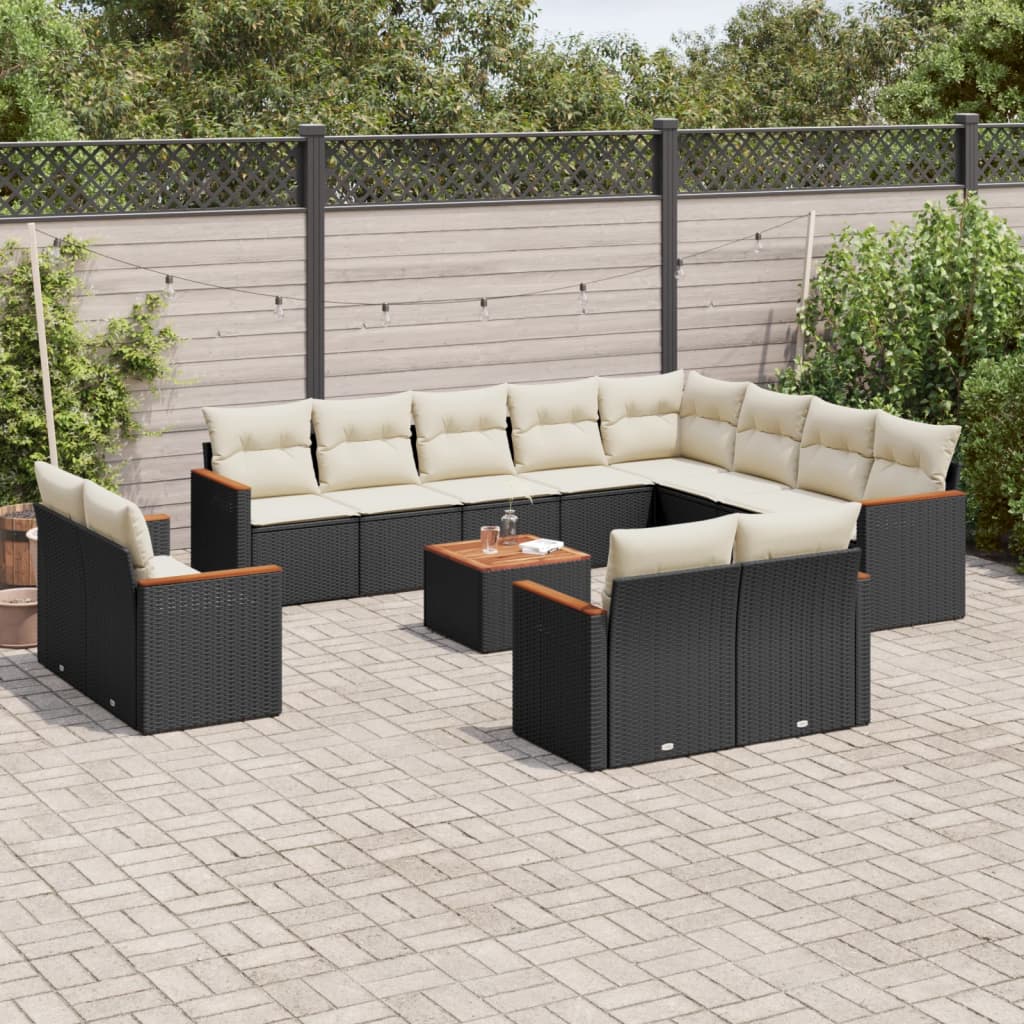 Set Mobilier De Grădină Cu Perne, 13 Piese, Negru, Poliratan