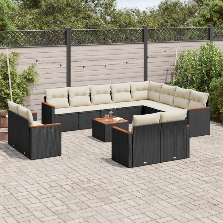 Set Mobilier De Grădină Cu Perne, 13 Piese, Negru, Poliratan