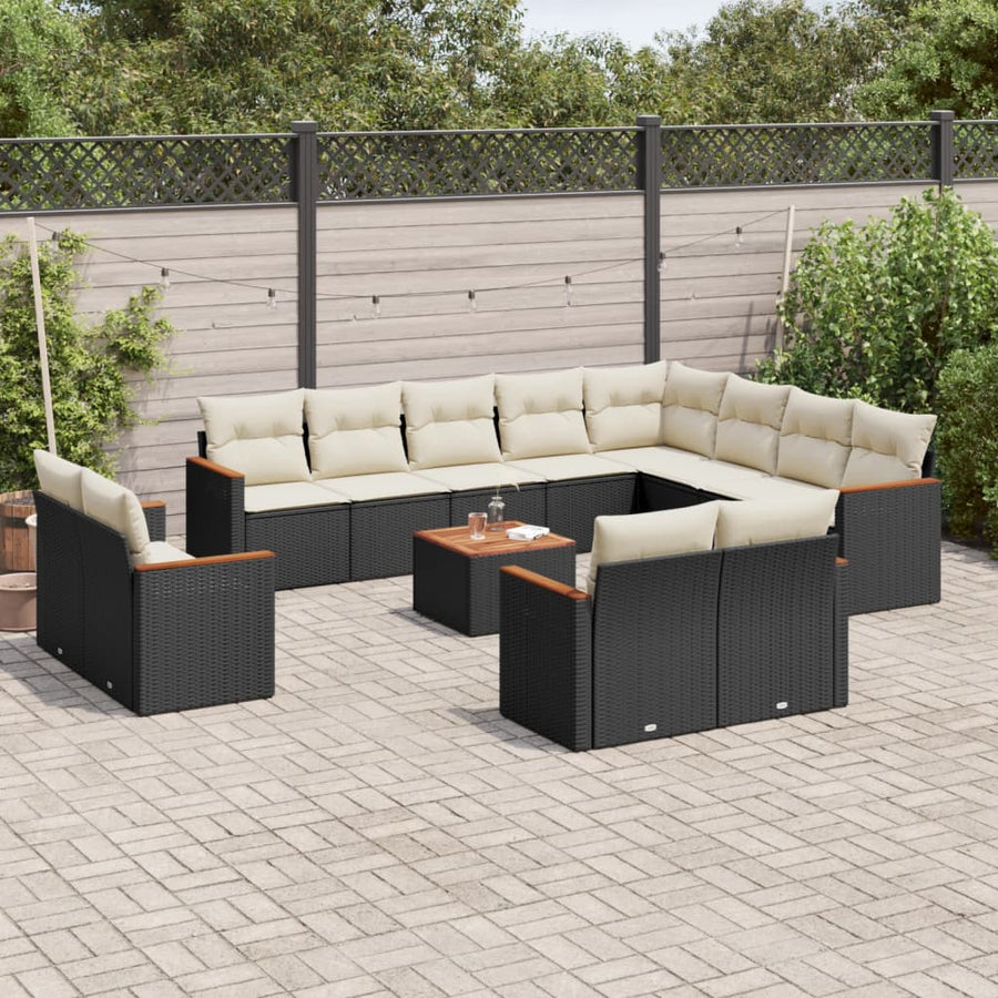 Set Mobilier De Grădină Cu Perne, 13 Piese, Negru, Poliratan