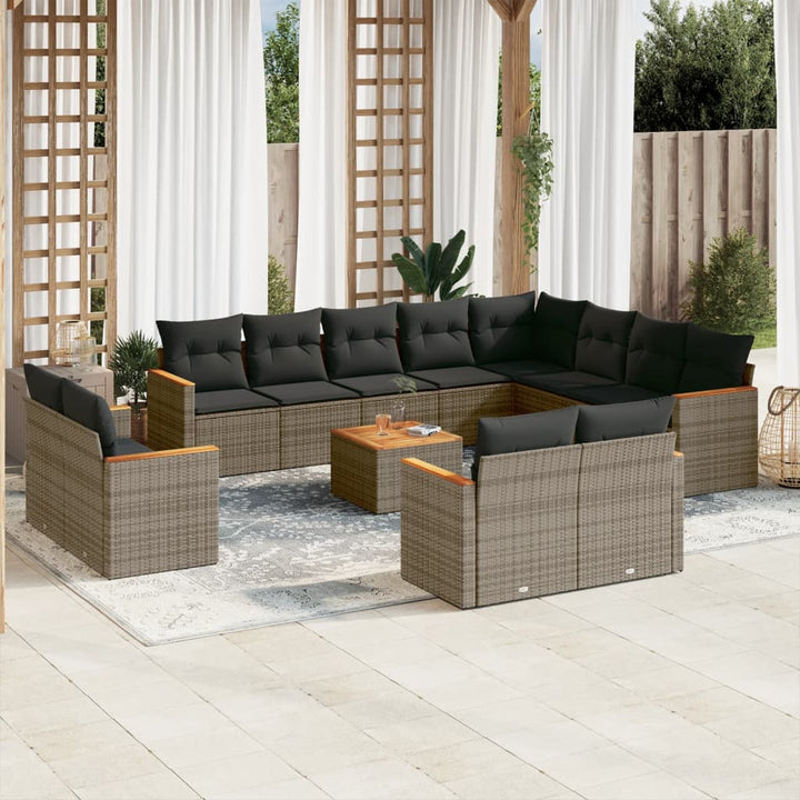 Set Mobilier De Grădină Cu Perne, 13 Piese, Negru, Poliratan