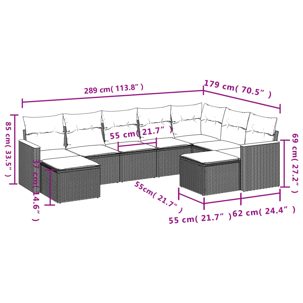 Set Mobilier De Grădină Cu Perne, 9 Piese, , Poliratan