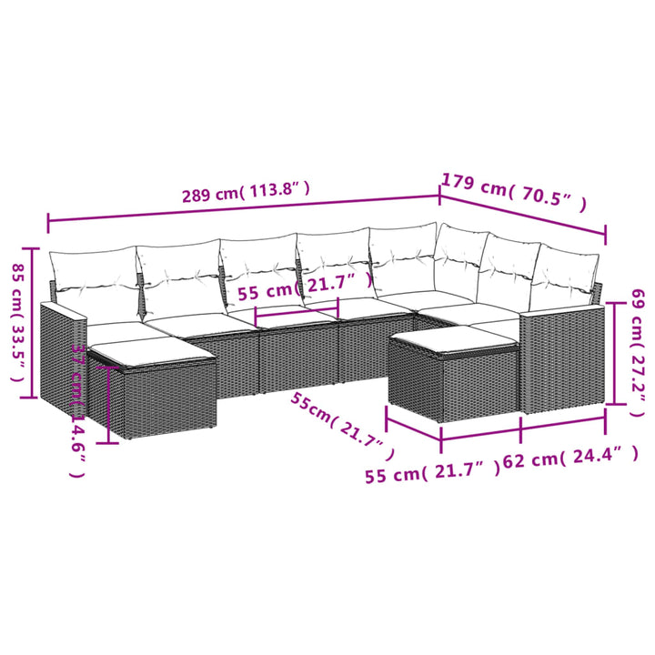 Set Mobilier De Grădină Cu Perne, 9 Piese, , Poliratan