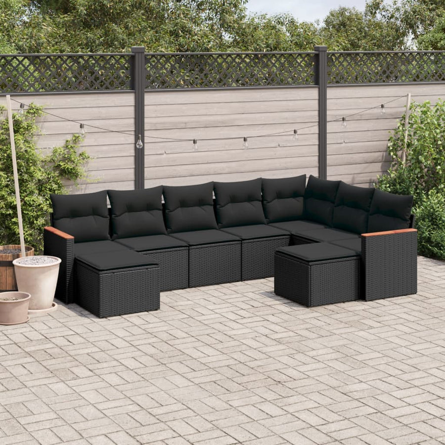 Set Mobilier De Grădină Cu Perne, 9 Piese, , Poliratan