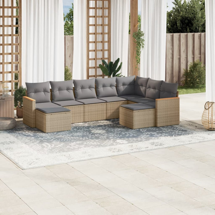 Set Mobilier De Grădină Cu Perne, 9 Piese, , Poliratan