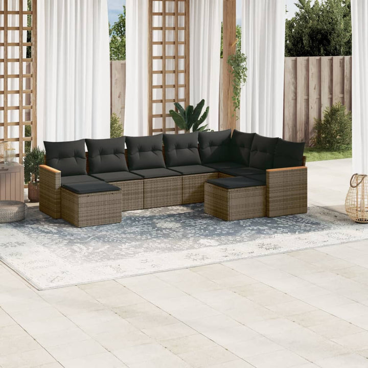 Set Mobilier De Grădină Cu Perne, 9 Piese, , Poliratan