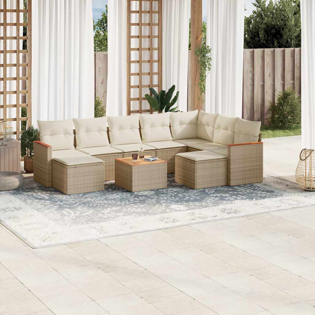 Set Mobilier De Grădină Cu Perne, 9 Piese, , Poliratan