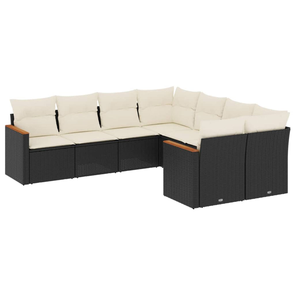Set Mobilier De Grădină Cu Perne, 8 Piese, Negru, Poliratan