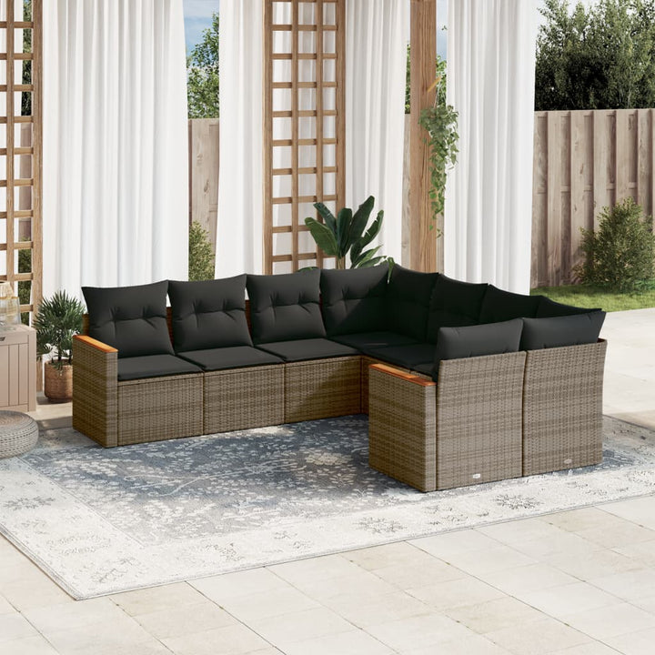 Set Mobilier De Grădină Cu Perne, 8 Piese, Negru, Poliratan