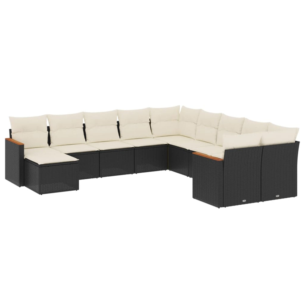 Set Canapele De Grădină Cu Perne, 11 Piese, Negru, Poliratan