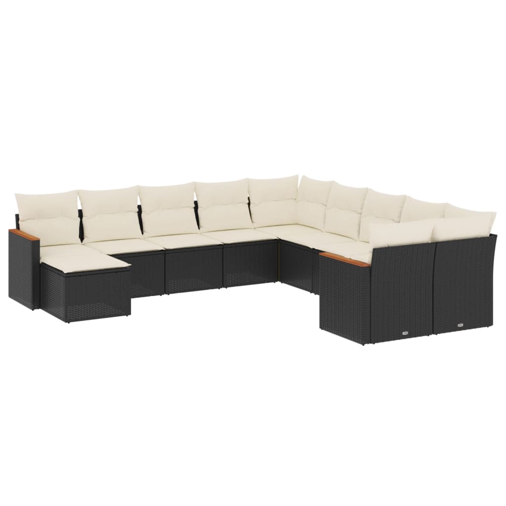 Set Canapele De Grădină Cu Perne, 11 Piese, Negru, Poliratan