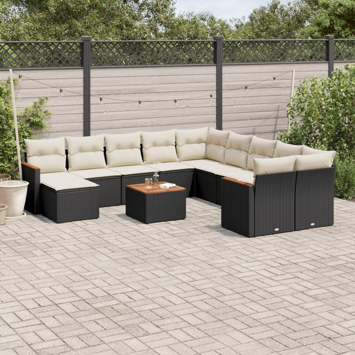 Set Canapele De Grădină Cu Perne, 11 Piese, Negru, Poliratan
