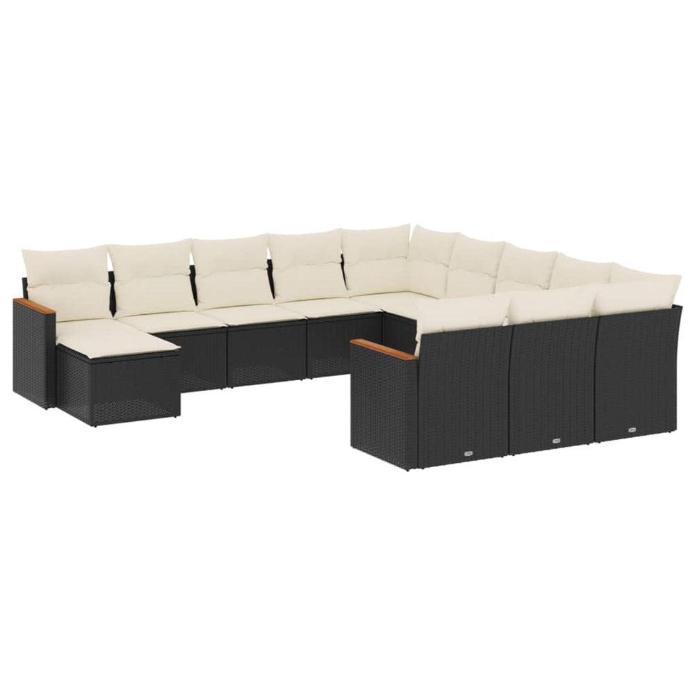 Set Canapele De Grădină, 12 Piese, Cu Perne, Negru, Poliratan