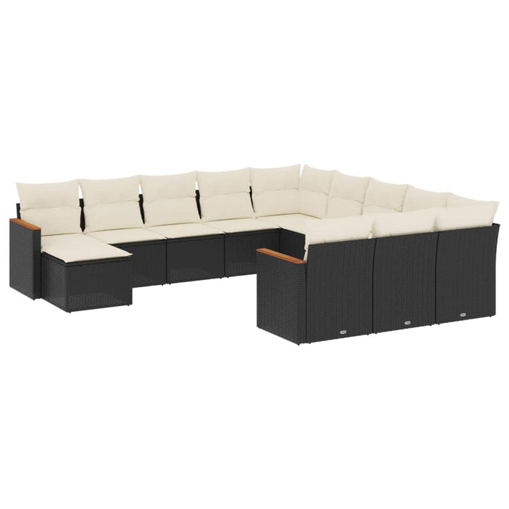 Set Canapele De Grădină, 12 Piese, Cu Perne, Negru, Poliratan