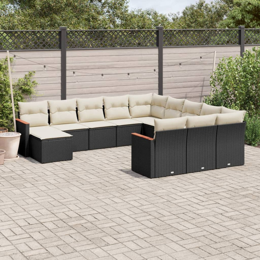 Set Canapele De Grădină, 12 Piese, Cu Perne, Negru, Poliratan