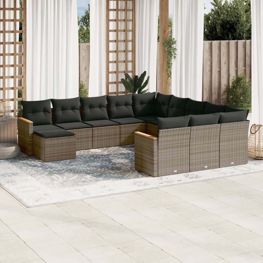 Set Canapele De Grădină, 12 Piese, Cu Perne, Negru, Poliratan