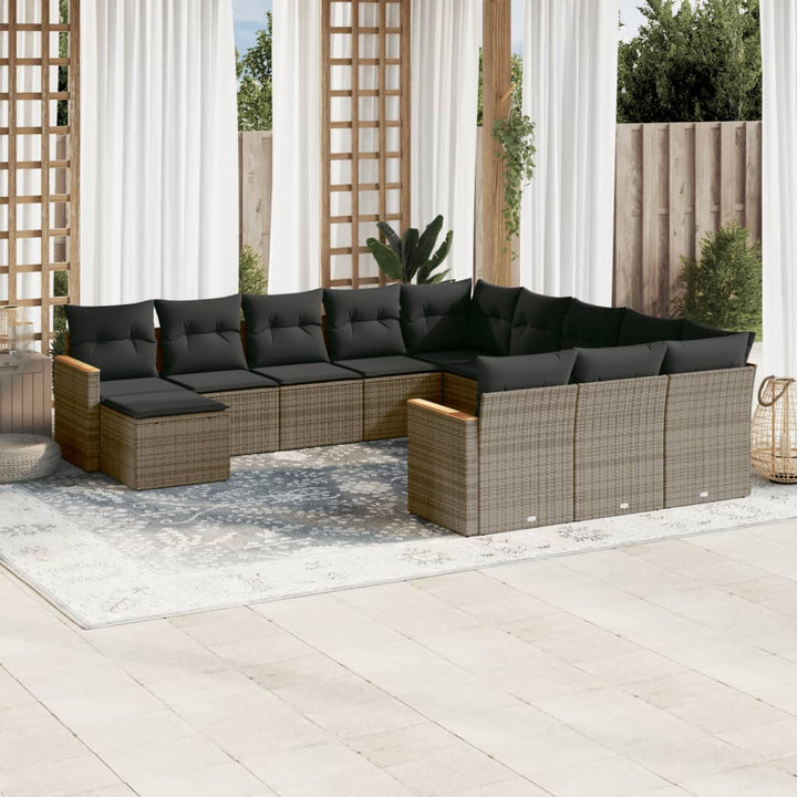 Set Canapele De Grădină, 12 Piese, Cu Perne, Negru, Poliratan